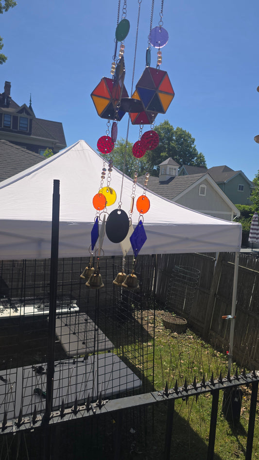 Handmade stained glass Wind Chimes - Rainbow by Through The Pane Studios