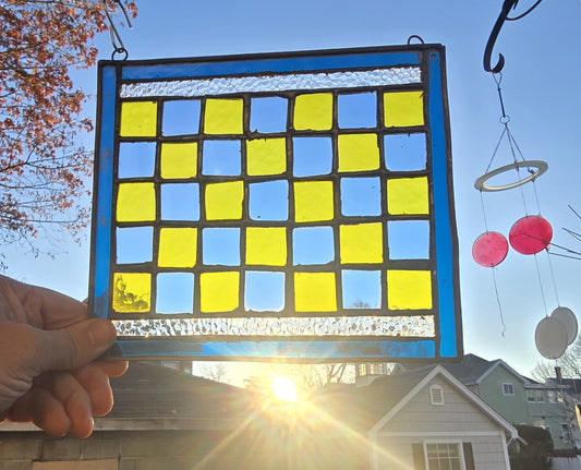 Handmade stained glass Blue and Yellow Squares by Through The Pane Studios
