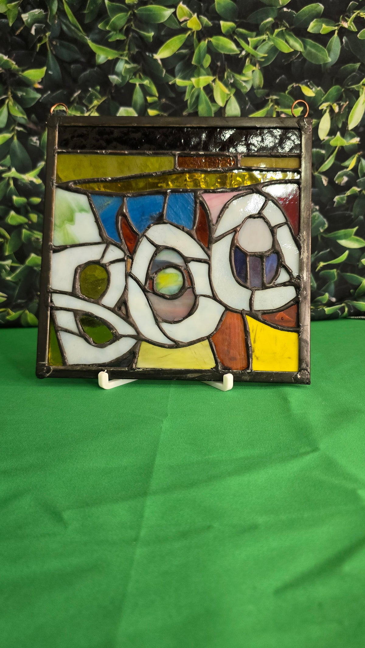 10"  — 10" Fluorescent Stained Glass Panel   Geometric Abstract Design