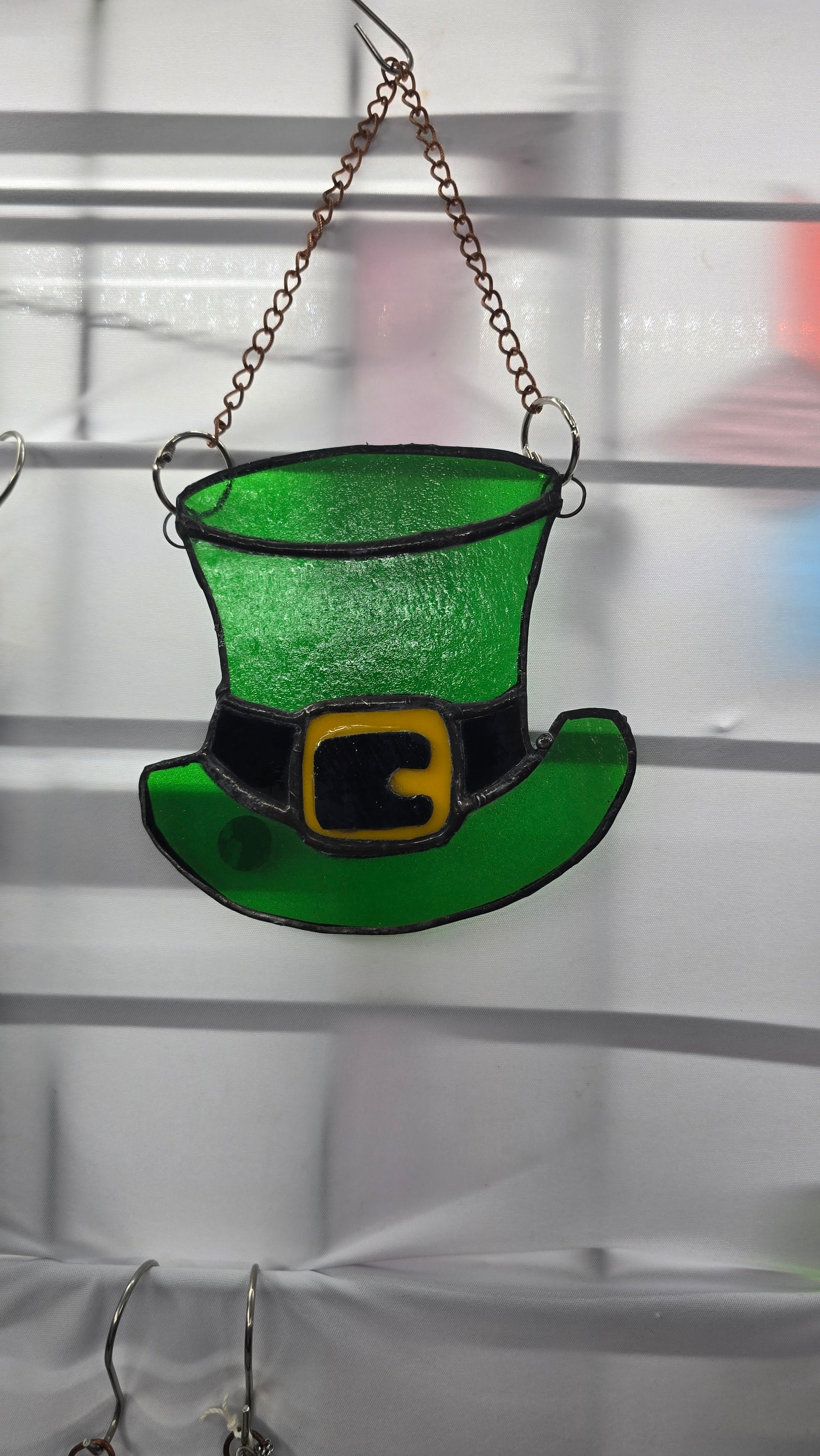 Handmade stained glass St. Patrick's Day Hat by Through The Pane Studios