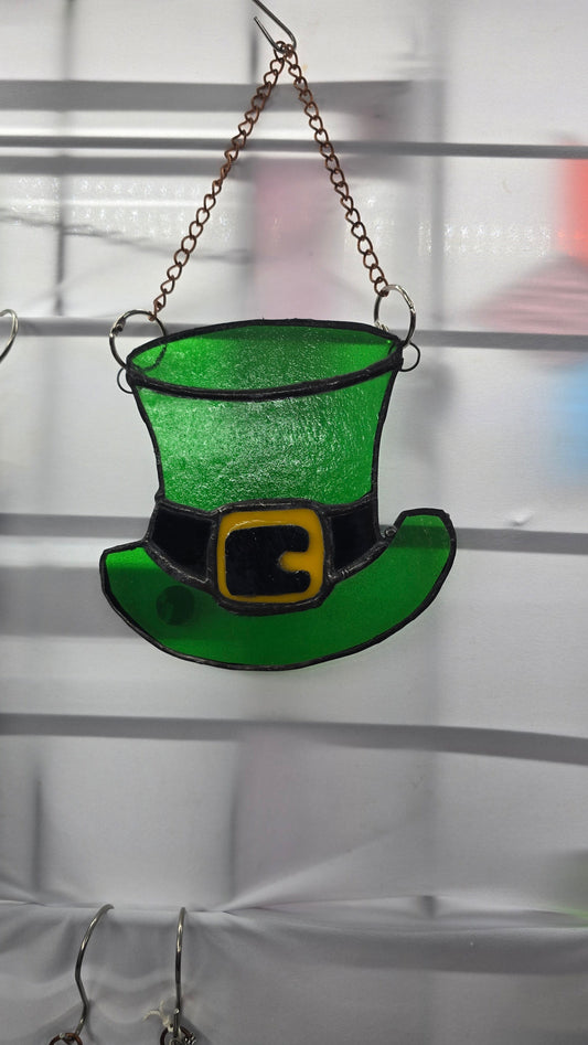 Handmade stained glass St. Patrick's Day Hat by Through The Pane Studios