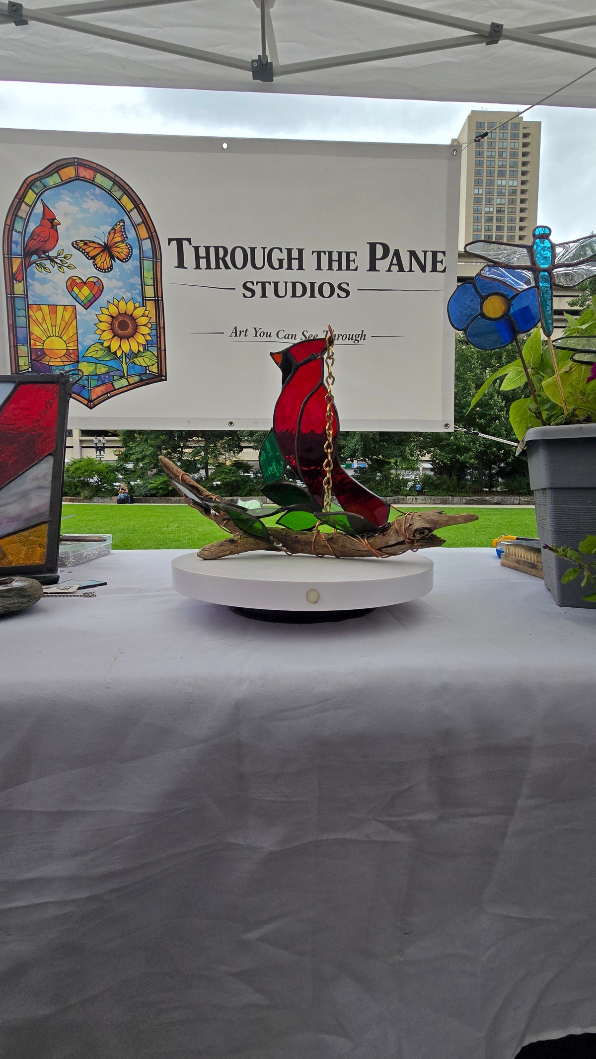 3D Stained glass Cardinal on a branch
