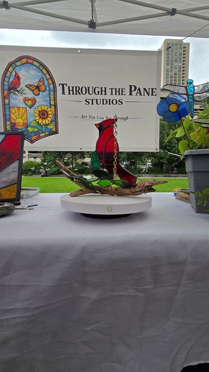 3D Stained glass Cardinal on a branch