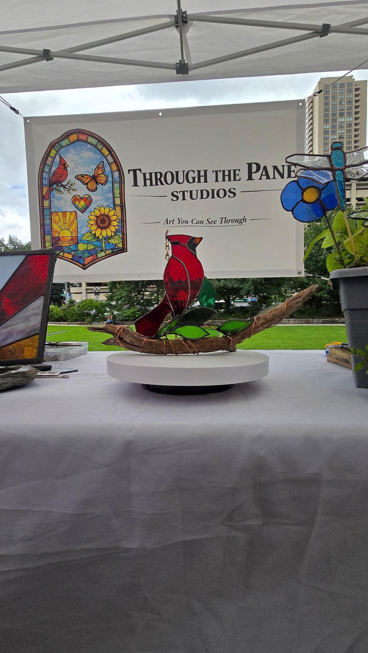 3D Stained glass Cardinal on a branch