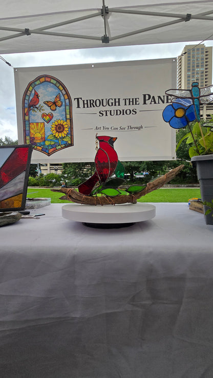 3D Stained glass Cardinal on a branch