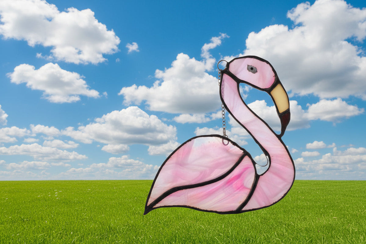 Handmade stained glass Flamingo suncatcher by Through The Pane Studios