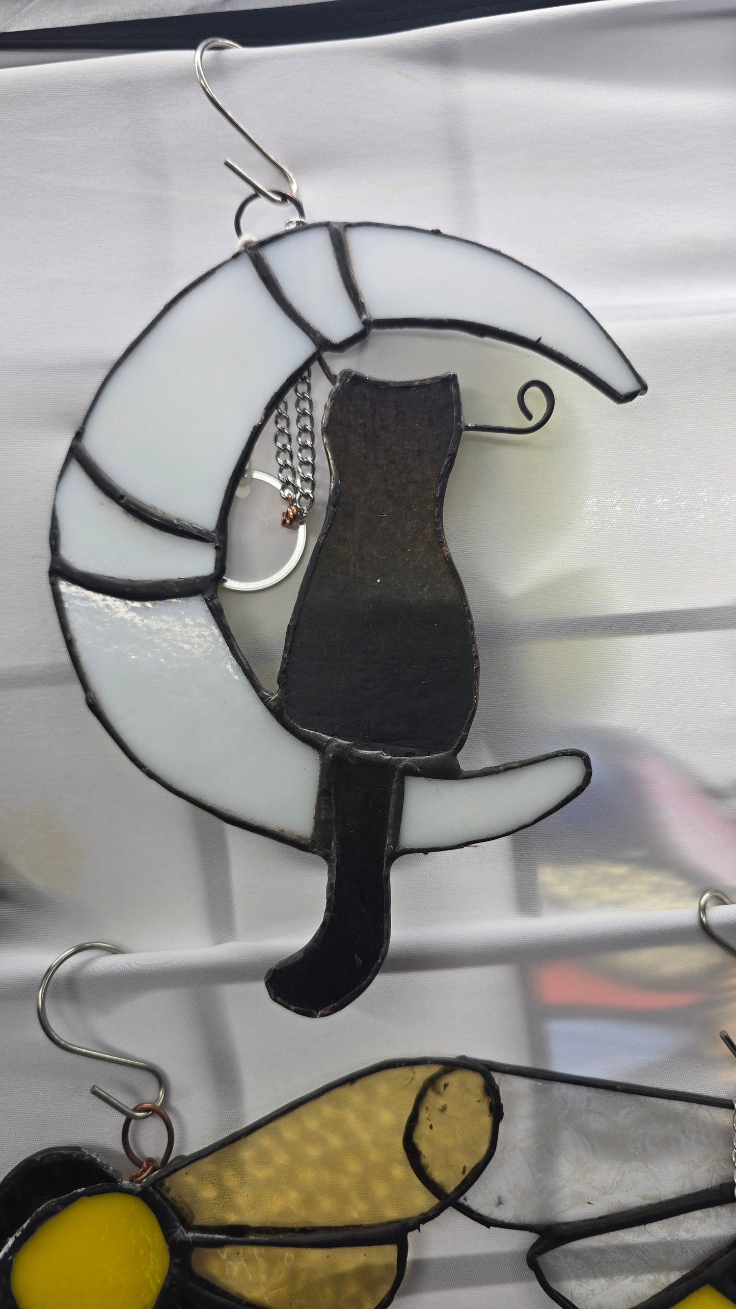 Handmade stained glass Cat on Moon by Through The Pane Studios