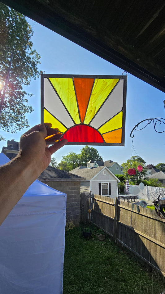 Handmade stained glass Firey Sunrise. by Through The Pane Studios