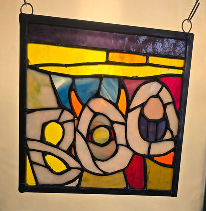 10"  — 10" Fluorescent Stained Glass Panel   Geometric Abstract Design